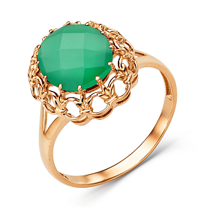 Кольцо из красного золота с зеленым агатом
