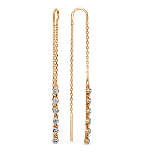 Серьги продевки из красного золота с фианитами