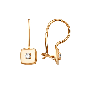 Серьги детские из красного золота с фианитами