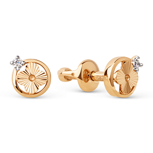 Серьги пусеты из красного золота с фианитами