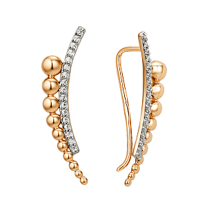 Серьги каффы из красного золота с фианитами