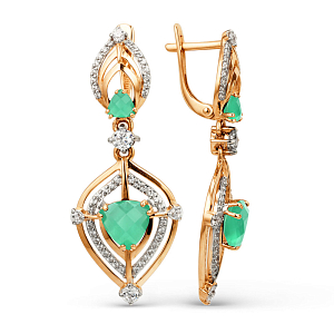 Серьги из красного золота с зелеными агатами