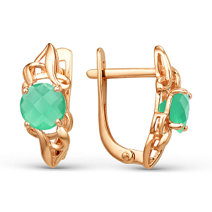 Серьги из красного золота с зелеными агатами