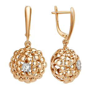 Серьги из красного золота с фианитами