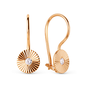 Серьги детские из красного золота с фианитами