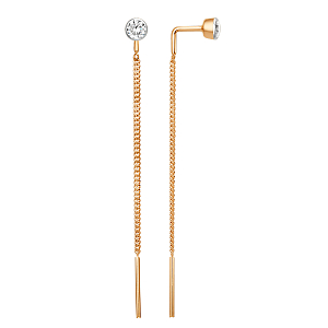 Серьги продевки из красного золота с фианитами