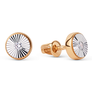 Серьги пусеты из красного золота с фианитами