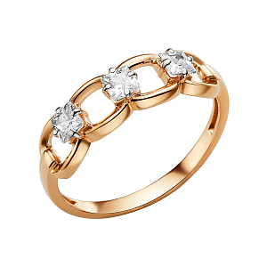 Кольцо из красного золота с фианитами