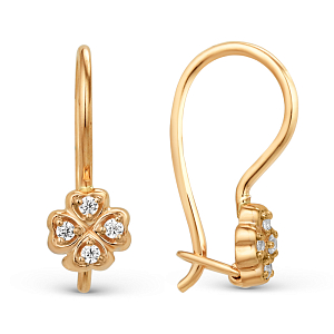 Серьги детские из красного золота с фианитами