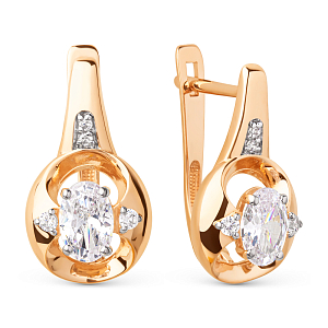 Серьги из красного золота с фианитами