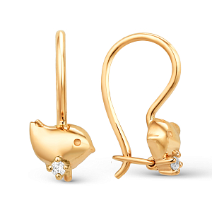 Серьги детские из красного золота с фианитами