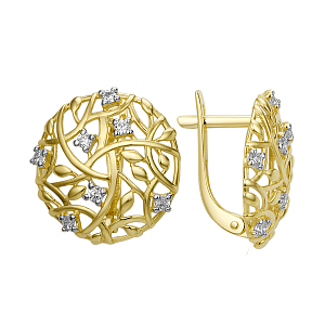 Серьги из желтого золота с фианитами