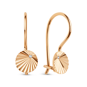 Серьги детские из красного золота с фианитами