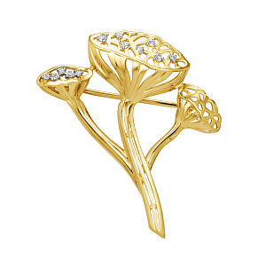 Брошь из желтого золота с фианитами