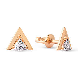 Серьги пусеты из красного золота с фианитами