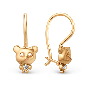 Серьги детские из красного золота с фианитами