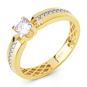 Кольцо из желтого золота с фианитами