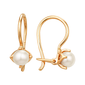 Серьги детские из красного золота с жемчугом