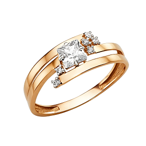 Кольцо из красного золота с фианитами