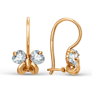 Серьги детские из красного золота с фианитами