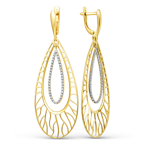 Серьги из желтого золота с фианитами