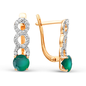 Серьги из красного золота с ониксом зеленым