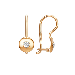 Серьги детские из красного золота с фианитами