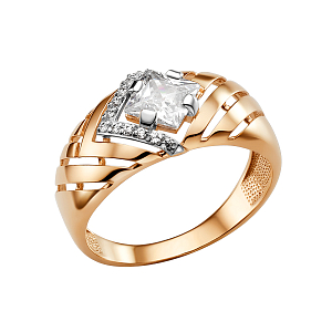 Кольцо из красного золота с фианитами