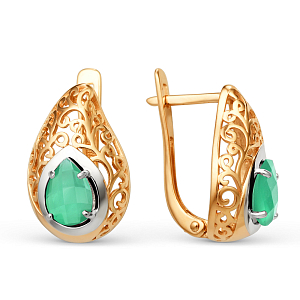 Серьги из красного золота с зелеными агатами