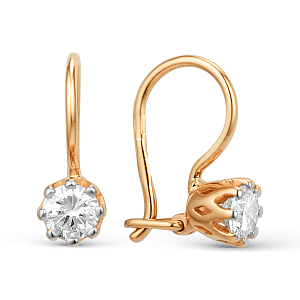 Серьги детские из красного золота с фианитами