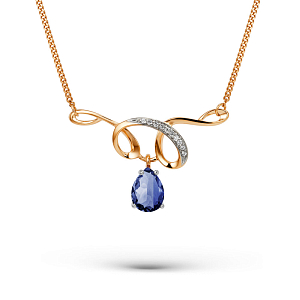 Колье из красного золота с бриллиантами и сапфиром