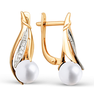 Серьги из красного золота с жемчугом и фианитами