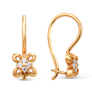 Серьги детские из красного золота с фианитами