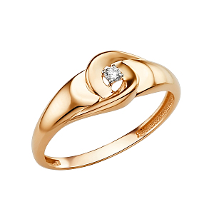 Кольцо из красного золота с фианитом