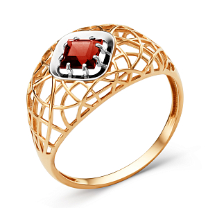 Кольцо из красного золота с гранатом