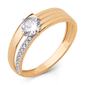 Кольцо из красного золота с фианитами