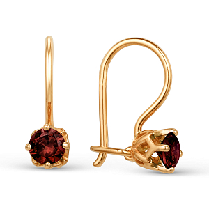 Серьги детские из красного золота с гранатами