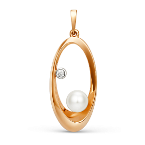 Подвеска из красного золота с жемчугом и фианитом