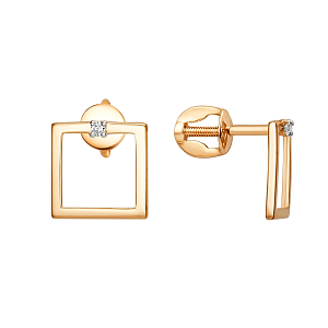 Серьги пусеты из красного золота с фианитами