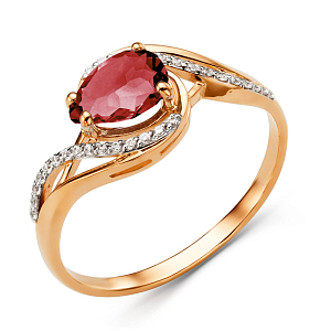 Кольцо из красного золота с бриллиантами и рубином