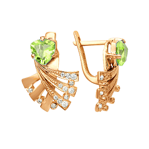 Серьги из красного золота с хризолитами