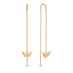 Серьги продевки из красного золота с фианитами