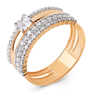 Кольцо из красного золота с фианитами