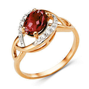 Кольцо из красного золота с бриллиантами и рубином