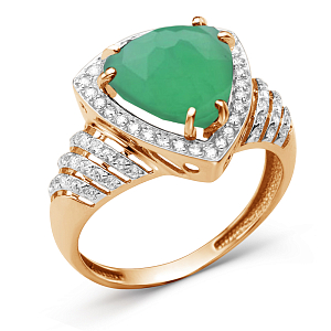 Кольцо из красного золота с зеленым агатом