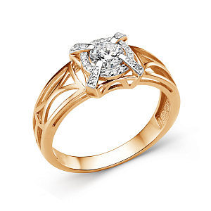 Кольцо из красного золота с фианитами