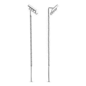 Серьги продевки из белого золота с фианитами