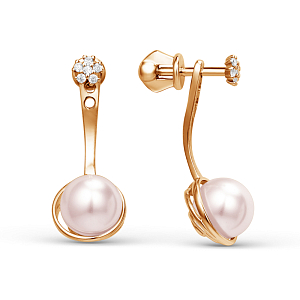 Серьги пусеты из красного золота с фианитами