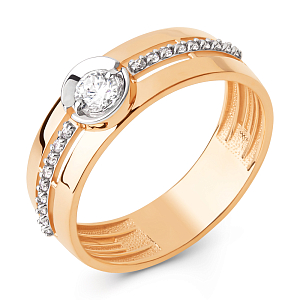 Кольцо из красного золота с фианитами