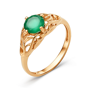 Кольцо из красного золота с зеленым агатом